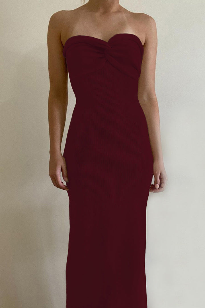 Levoire | Robe Sexy Solide Asymétrique Sans Bretelles À Une Étape Bordeaux