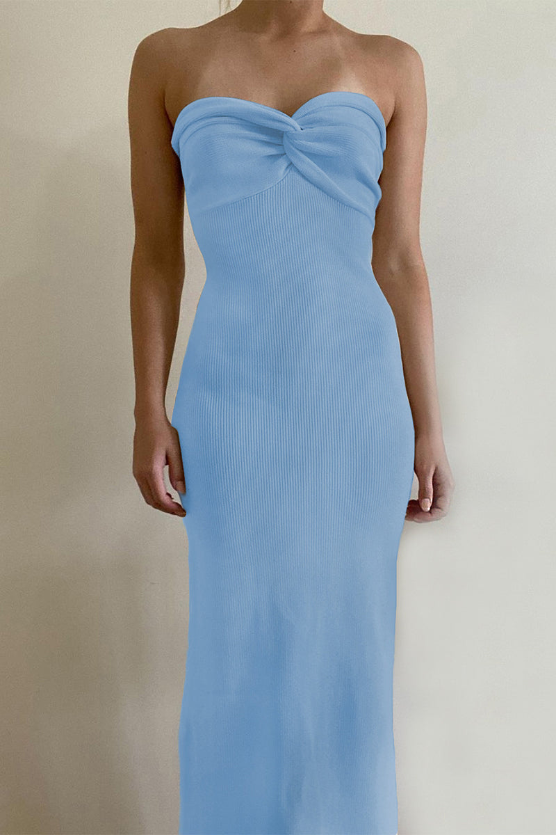Levoire | Robe Sexy Solide Asymétrique Sans Bretelles À Une Étape Bleu ciel