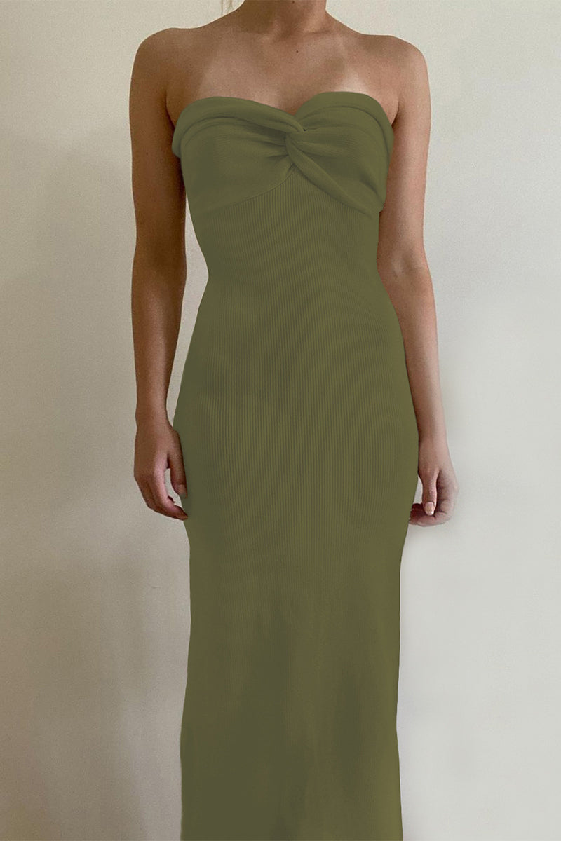 Levoire | Robe Sexy Solide Asymétrique Sans Bretelles À Une Étape Vert armée