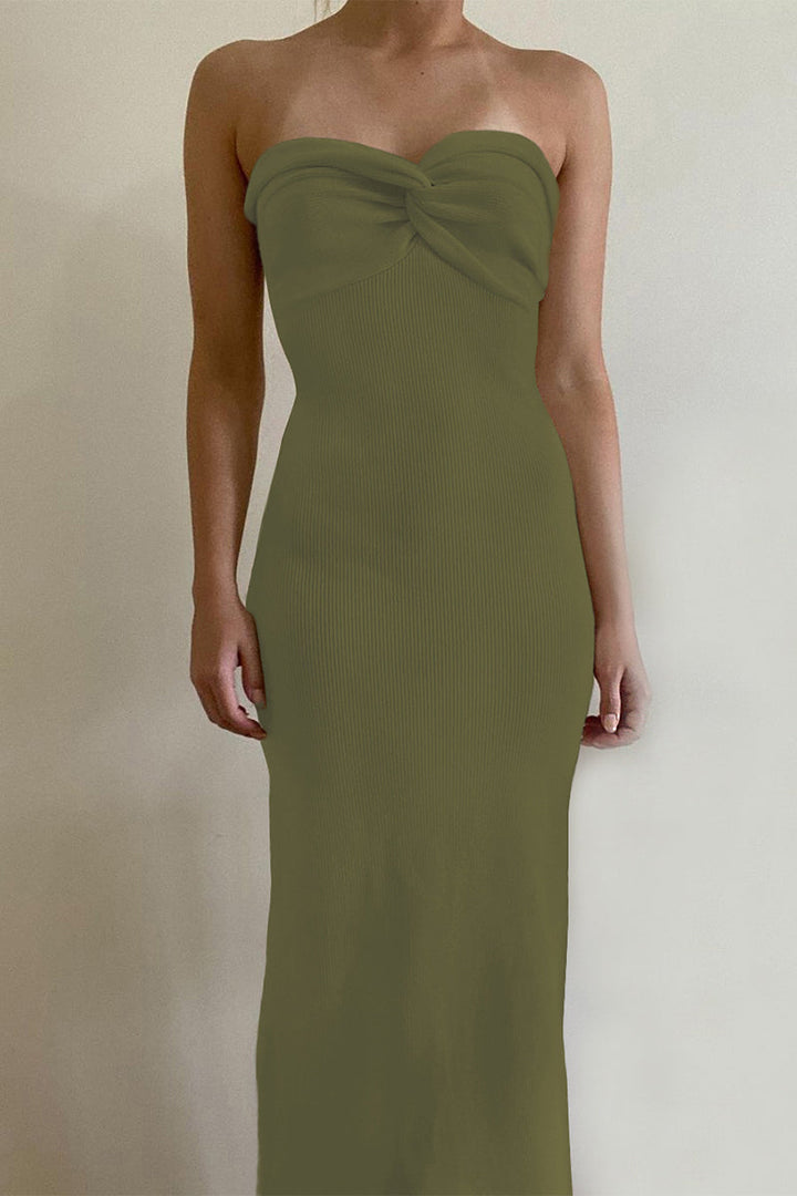 Levoire | Robe Sexy Solide Asymétrique Sans Bretelles À Une Étape Vert armée