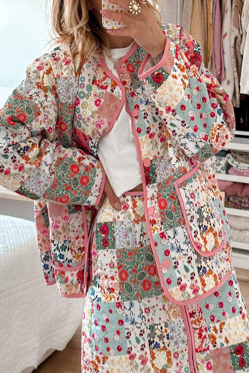 Levoire | Doux Imprimé Fleurs Patchwork Décolleté Vêtement D'Extérieur