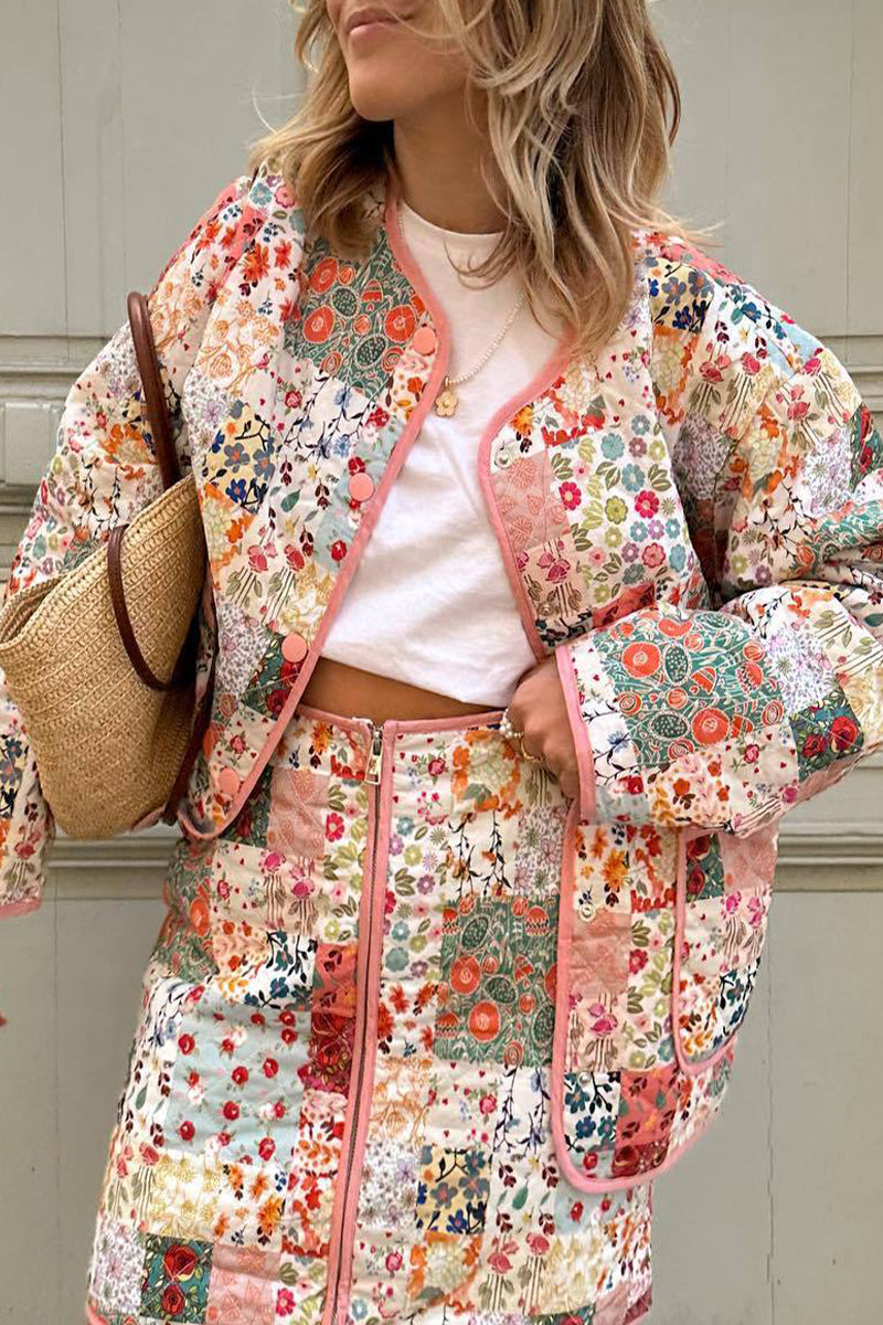 Levoire | Doux Imprimé Fleurs Patchwork Décolleté Vêtement D'Extérieur