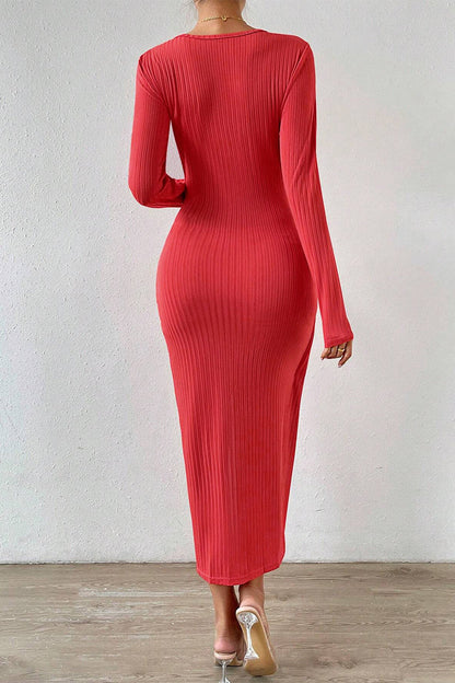 Levoire | Élégant Robe À Enveloppe Avec Col Carré Unicolore Fente