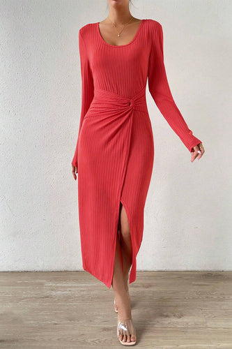 Levoire | Élégant Robe À Enveloppe Avec Col Carré Unicolore Fente