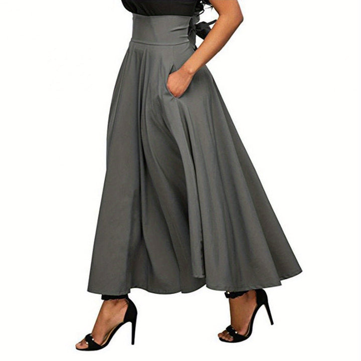 Levoire | Jupe Midi Plissée Taille Haute Femme A-Ligne, Avec Ceinture Et Fluide Avec Poches Gris