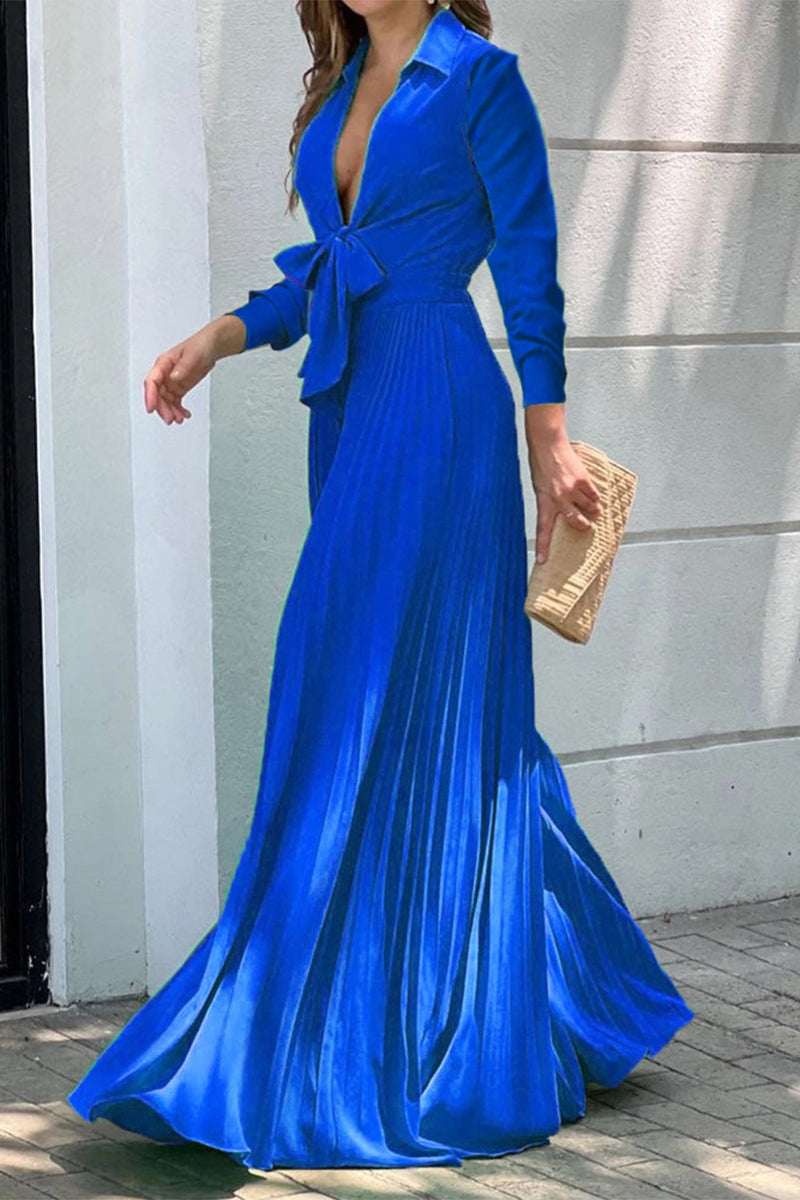 Levoire | Élégance Urbaine Combi-Pantalon Uni À Encolure En V Regular Bleu