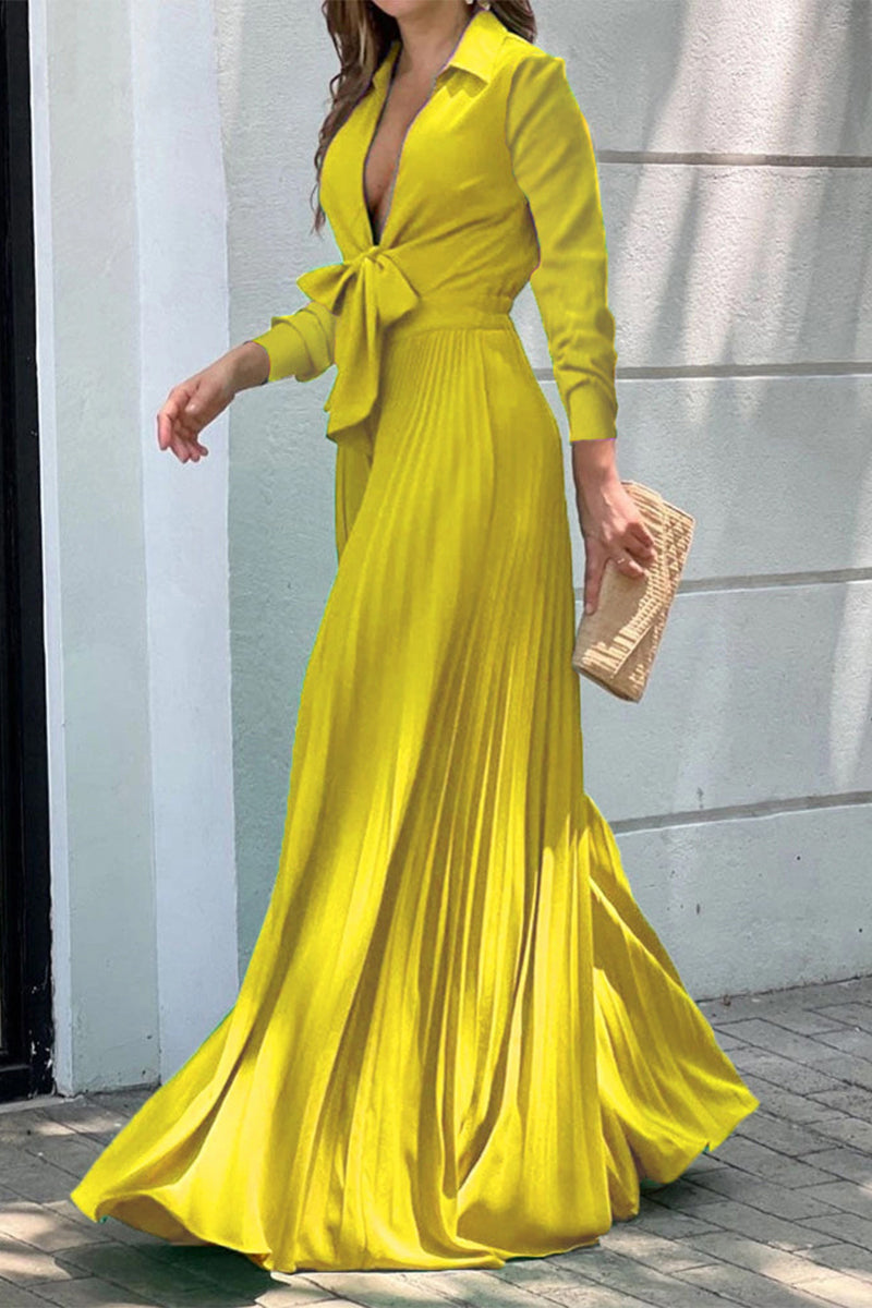 Levoire | Élégance Urbaine Combi-Pantalon Uni À Encolure En V Regular Jaune