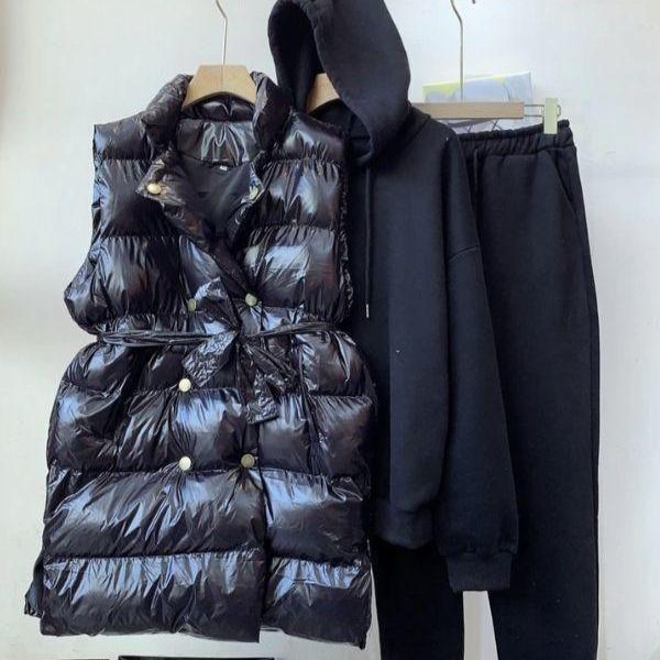 Levoire | Veste Mi-Longue À Manches Longues Sweat À Capuche Grand Ensemble Trois Pièces Noir