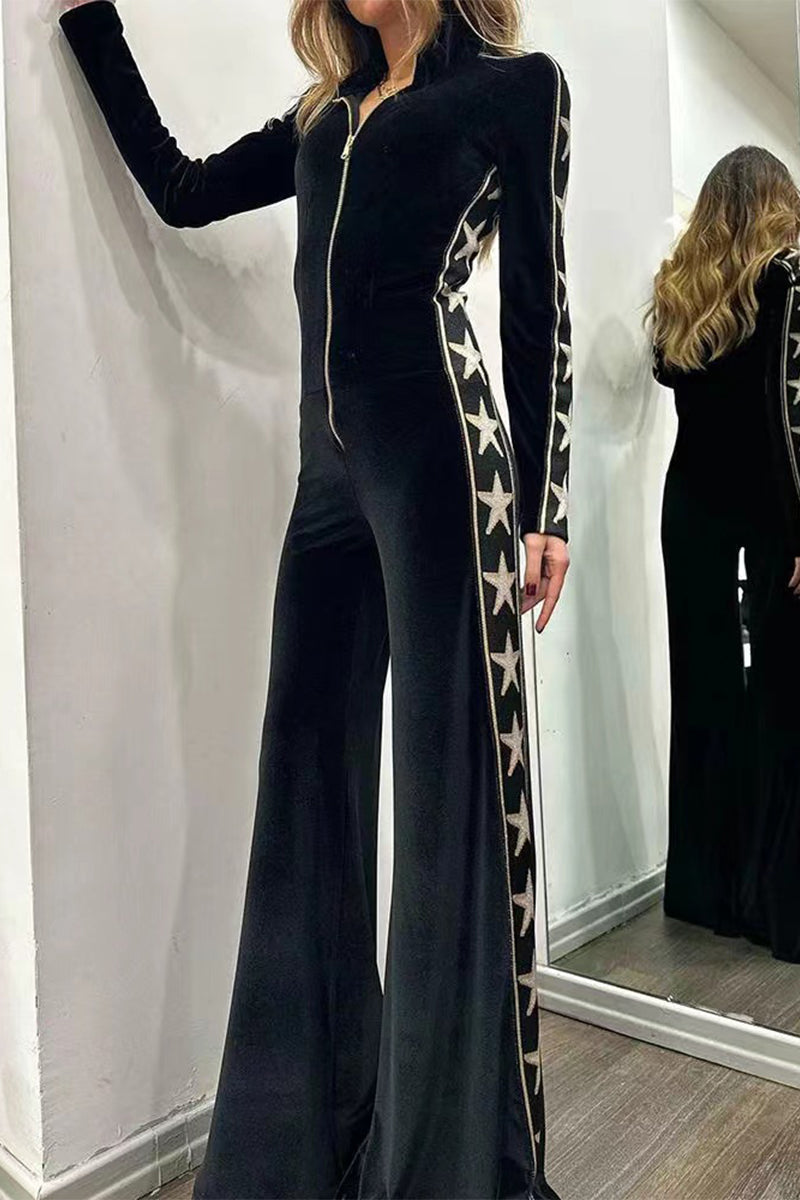 Levoire | Combinaison Décontractée Unie Patchwork À Fermeture Éclair Col Roulé Mi-Longue Régulière