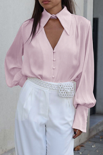 Levoire | Style Britannique Élégant Rayé Boutons Col Revers Hauts Rosa