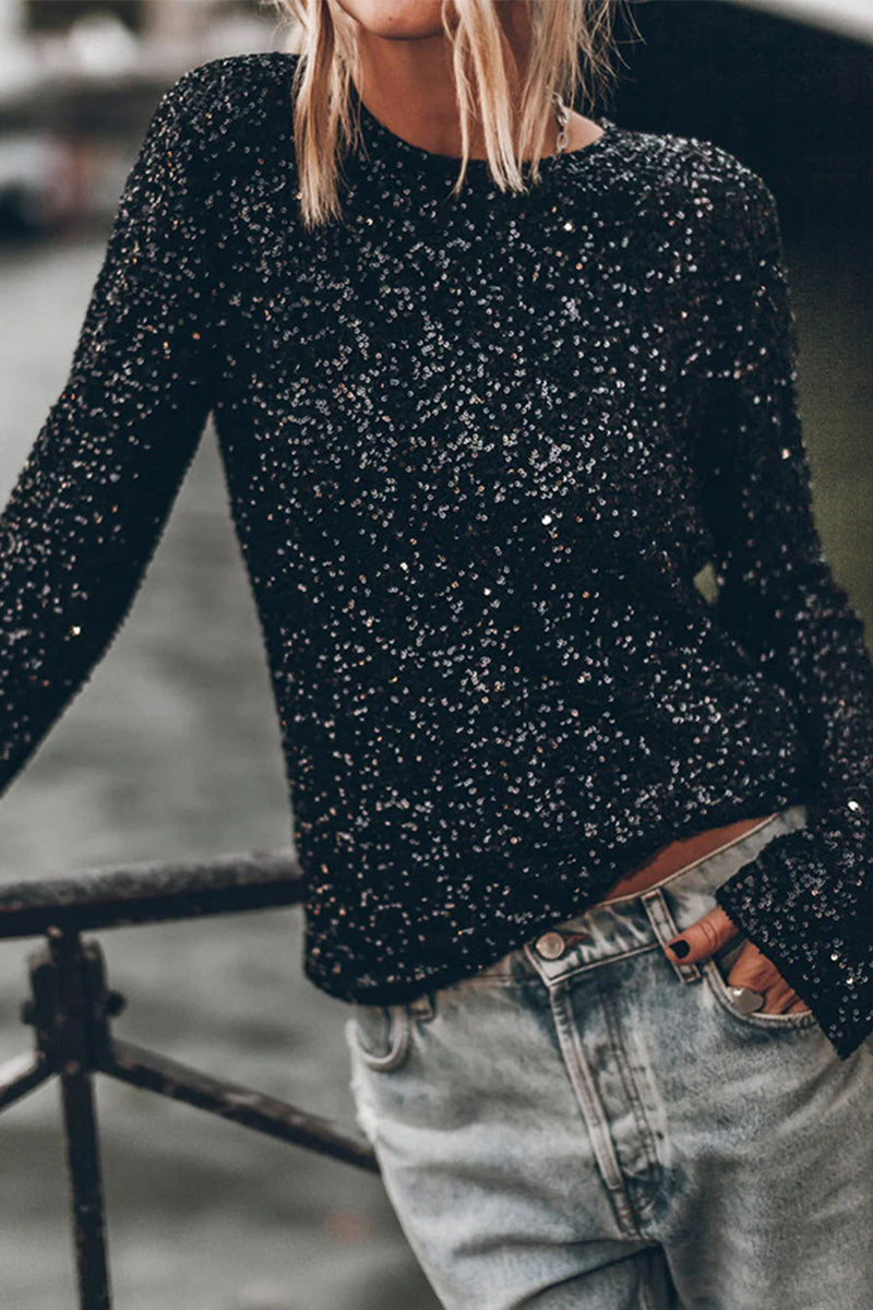 Levoire | Hauts Ronds Décontractés Unis Paillettes Noir