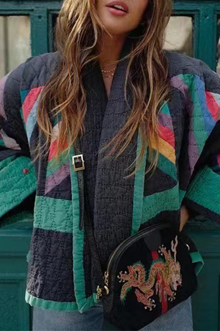 Levoire | Style Britannique Vintage Colorblock Contraste Col Revers Vêtements D'Extérieur Multicolore