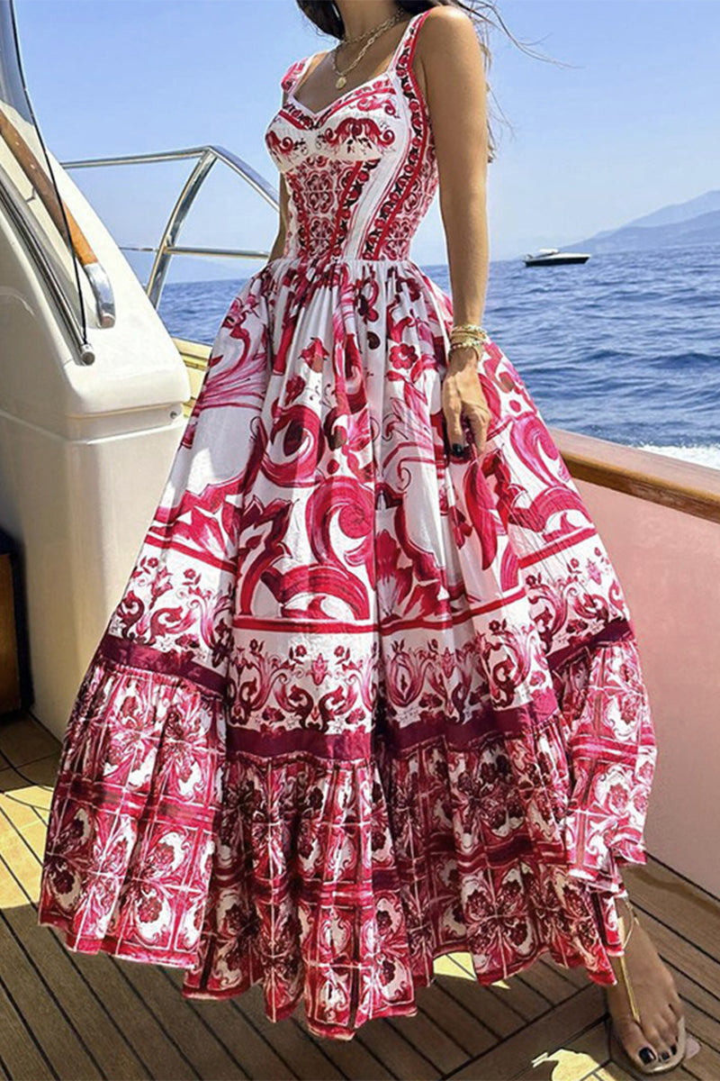 Levoire | Élégant Robe D'Été Imprimé Patchwork Col Carré Robe