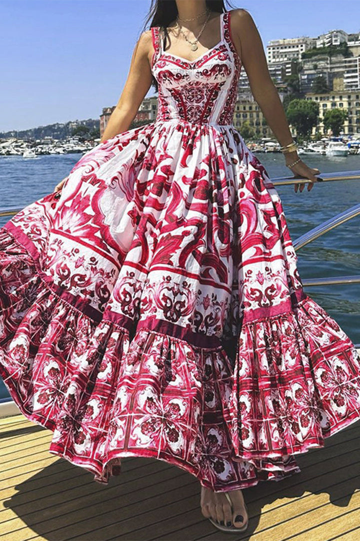 Levoire | Élégant Robe D'Été Imprimé Patchwork Col Carré Robe Rosenrot