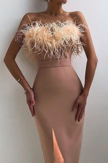 Levoire | Robe À Bretelles Fendue Unie Élégante Couleur de peau