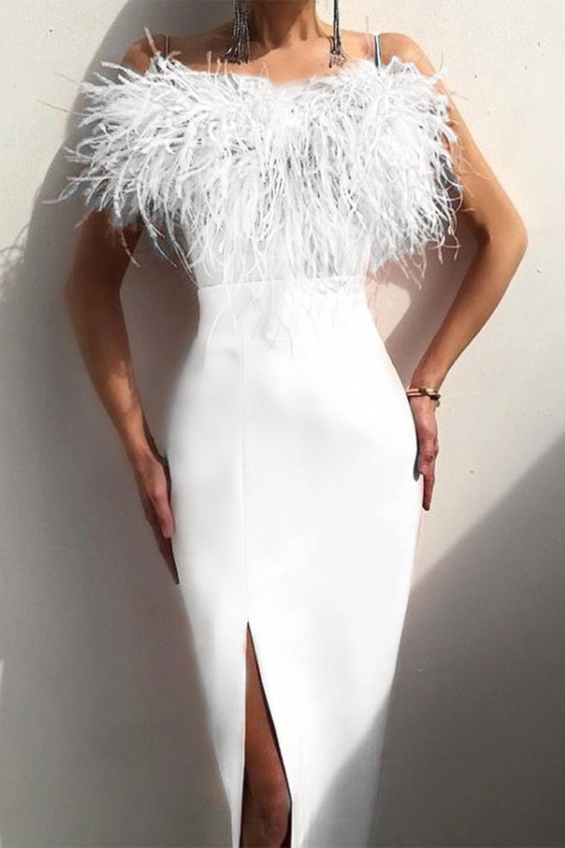 Levoire | Robe À Bretelles Fendue Unie Élégante Blanc