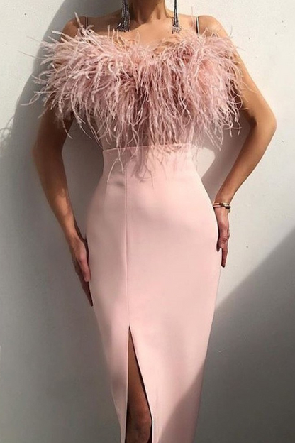 Levoire | Robe À Bretelles Fendue Unie Élégante Rosa