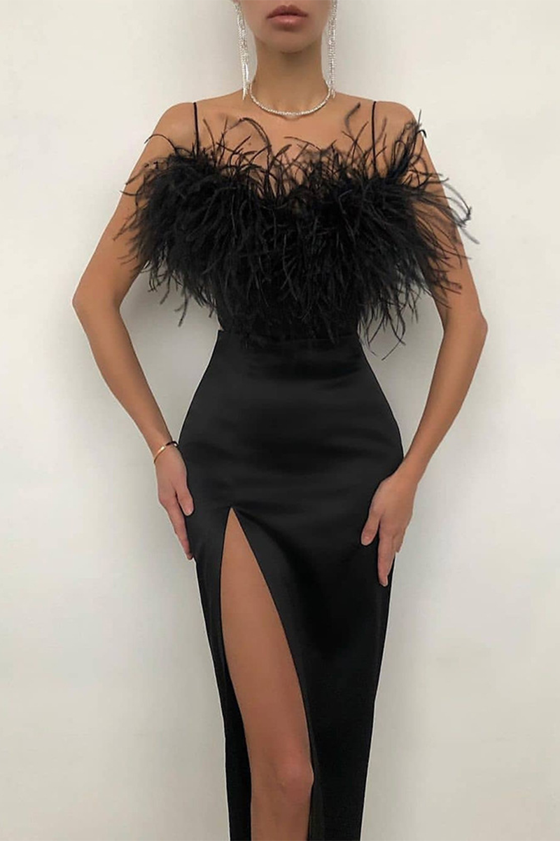 Levoire | Robe À Bretelles Fendue Unie Élégante Noir