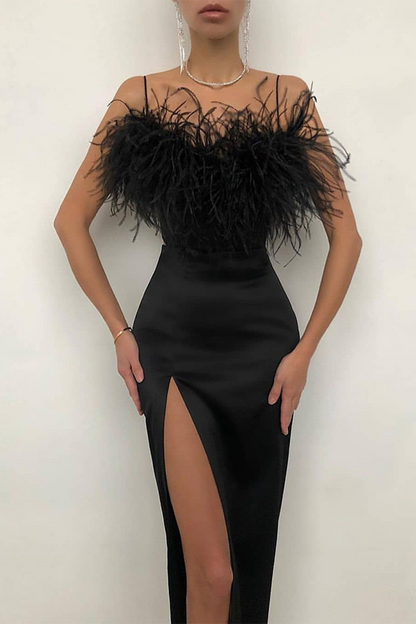 Levoire | Robe À Bretelles Fendue Unie Élégante Noir