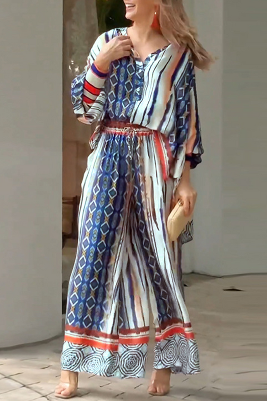 Levoire | Décontracté Imprimé Géométrique Décolleté En V Deux Pièces