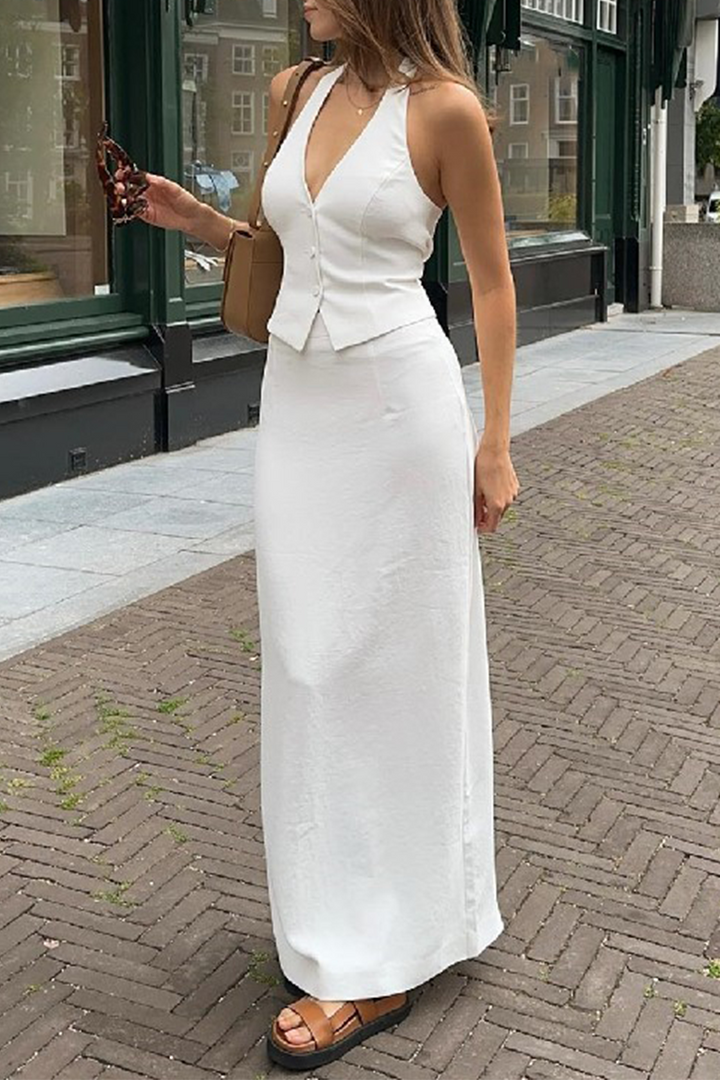 Levoire | Sexy Célébrités Monochrome Dos Nu Sans Bretelles Sans Manches Deux Pièces Blanc