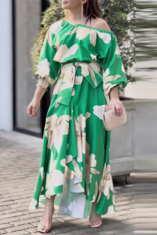 Levoire | Élégantes Florales Avec Nœud Col En Biais Robe Irrégulière Robes