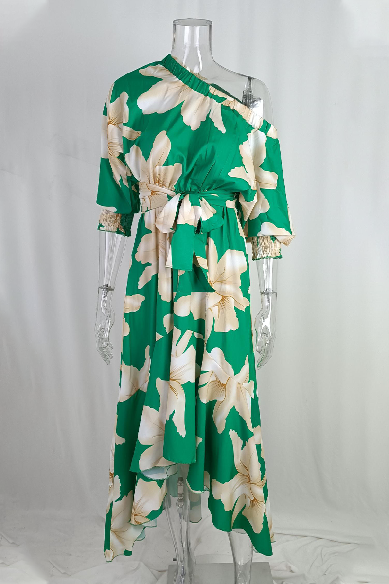 Levoire | Élégantes Florales Avec Nœud Col En Biais Robe Irrégulière Robes