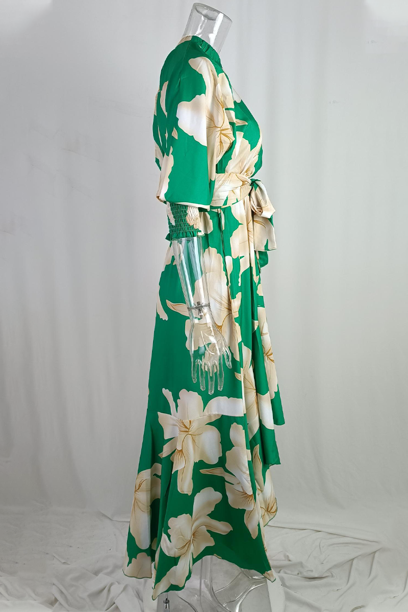 Levoire | Élégantes Florales Avec Nœud Col En Biais Robe Irrégulière Robes