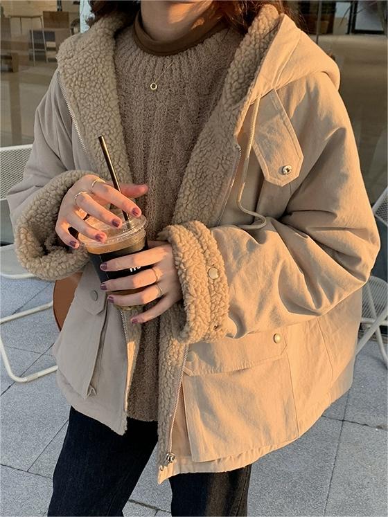 Levoire | Manteau Élégant Grande Taille Avec Capuche Épaisse Pour Femmes Abricot