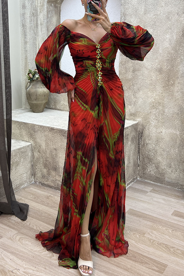 Levoire | Robe De Soirée À Encolure En V À Plis Avec Changement De Couleur Progressif Élégant Bordeaux