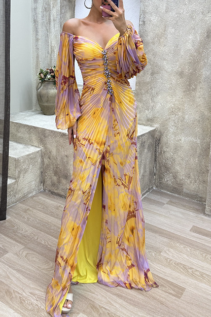 Levoire | Robe De Soirée À Encolure En V À Plis Avec Changement De Couleur Progressif Élégant