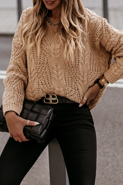 Levoire | Élégante Hauts Uni Découpé Tissé Décolleté Chameau