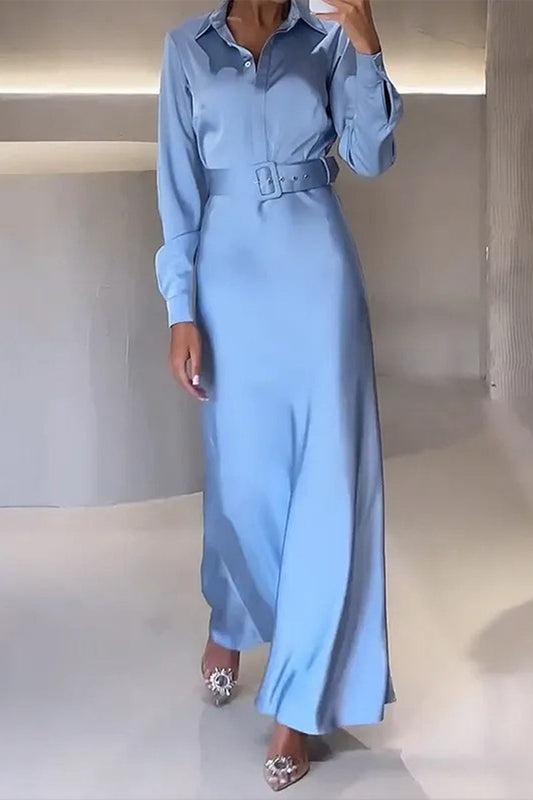 Levoire | Élégante Robe Chemise Unie Avec Ceinture Et Col Rabattu Vêtements