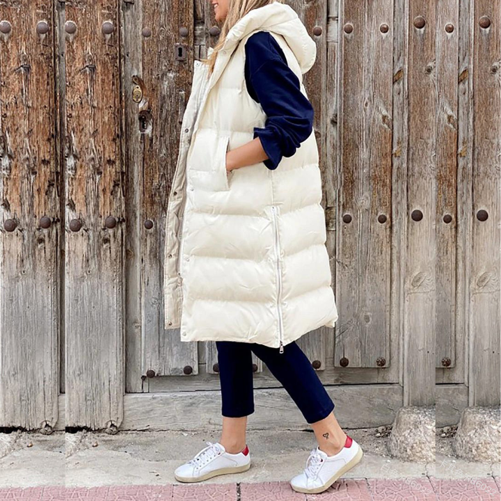 Levoire | Style Long Gilet Avec Capuche Blanc crémeux