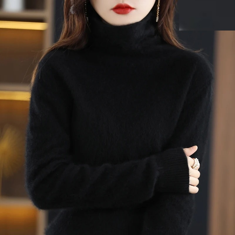 Levoire | Pull à col roulé en cachemire pour femmes Doux pull avec col haut, Design chaud et luxueux Noir