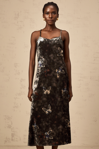 Levoire | Robe Midi En Velours Noir Avec Imprimé Papillon