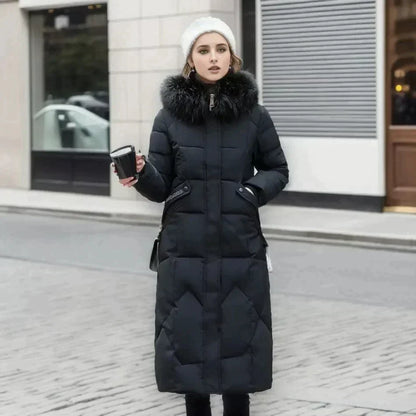 Levoire | Manteau d'hiver long avec fausse fourrure Noir