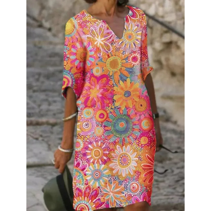 Levoire | Robe mini à imprimé floral avec décolleté en V pour dames Rose
