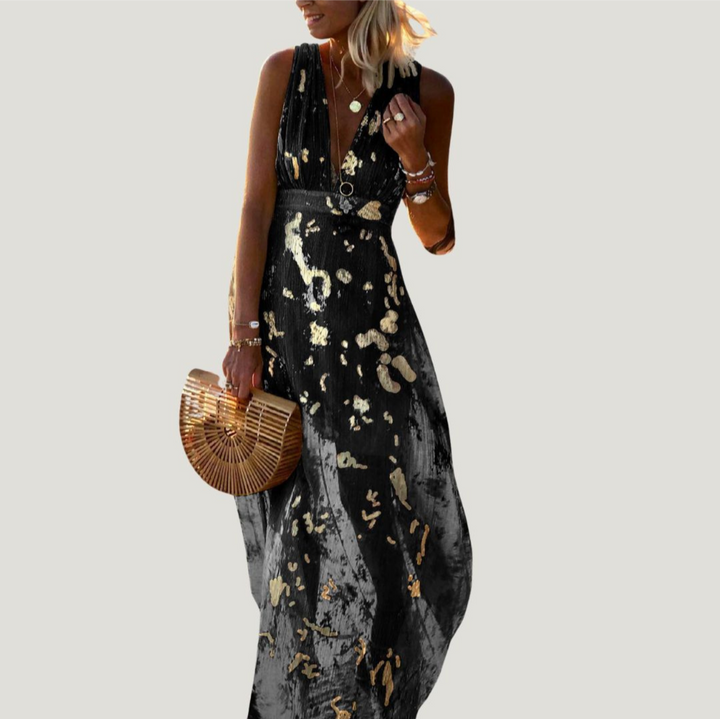 Levoire | Robe d'été à décolleté en V pour femmes longue Noir