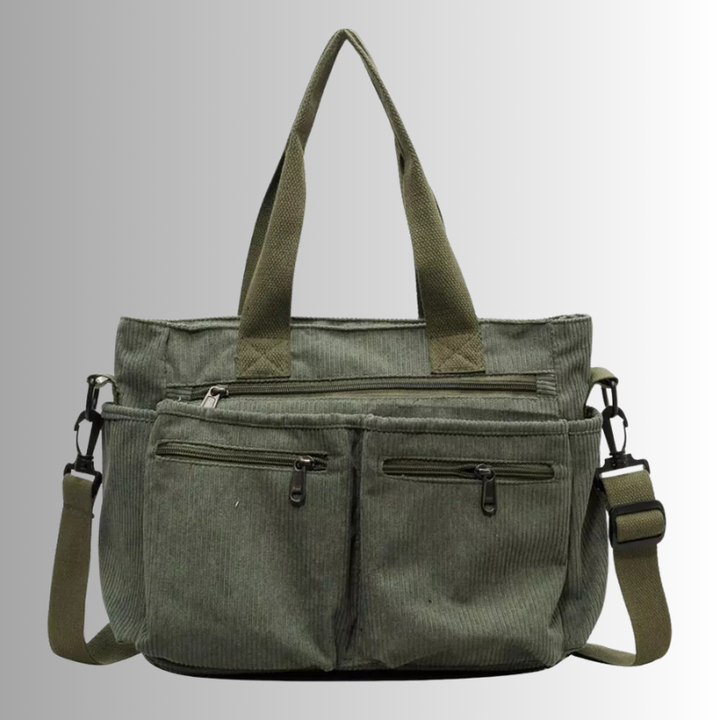 Levoire | Sac À Bandoulière En Corduroy Avec Plusieurs Poches Pour Femmes Vert