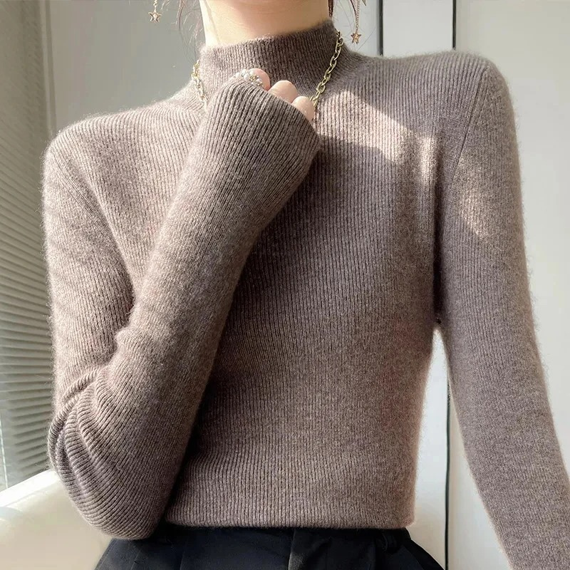 Levoire | Femme Haut Col Roulé Ribbitty Pull Doux Et Élégant Haut Col Roulé Femme Kaki