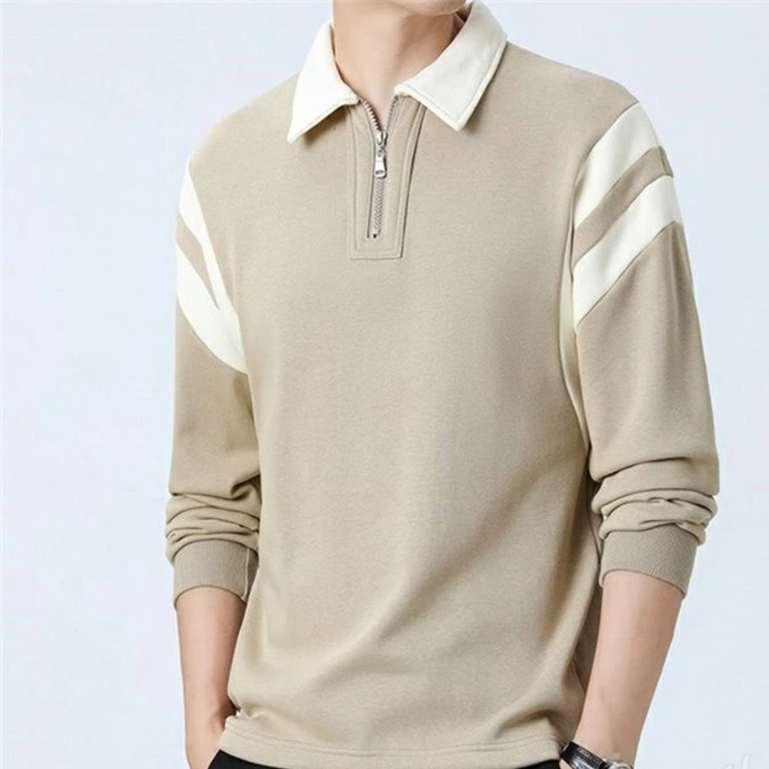 Levoire | Noam Hommes Polo À Manches Longues T-Shirt Avec Fermeture Éclair Khaki