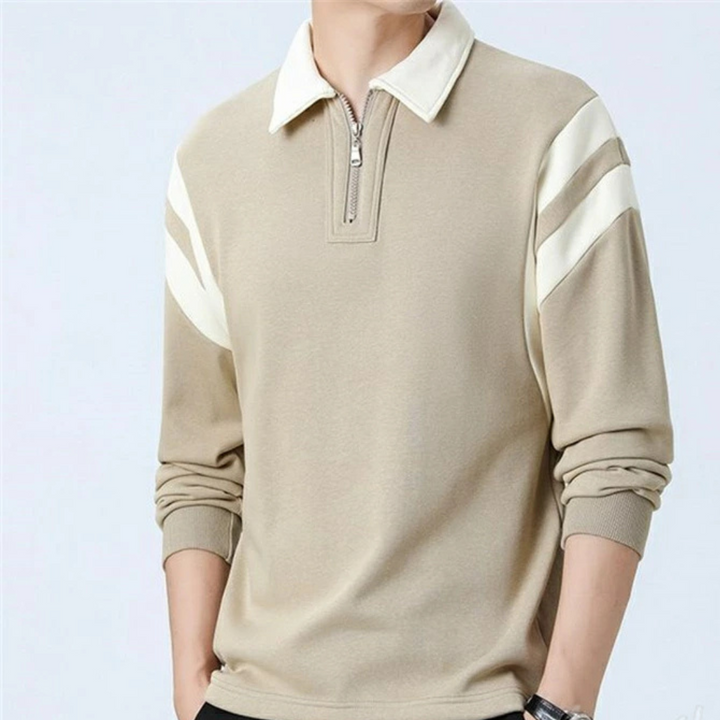 Levoire | Noam Hommes Polo À Manches Longues T-Shirt Avec Fermeture Éclair Khaki