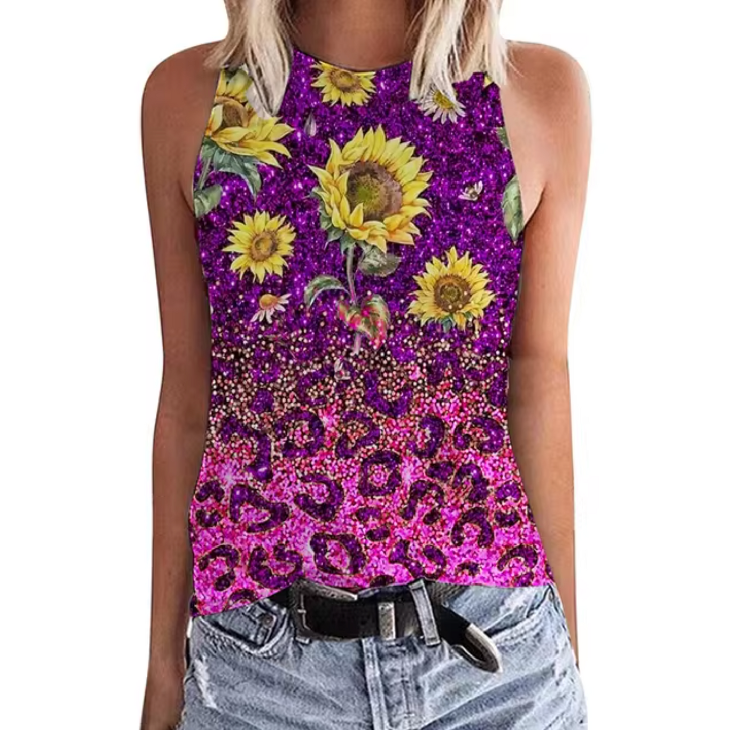 Levoire | T-Shirt Sans Manches Avec Motif De Tournesols Rosa lilas