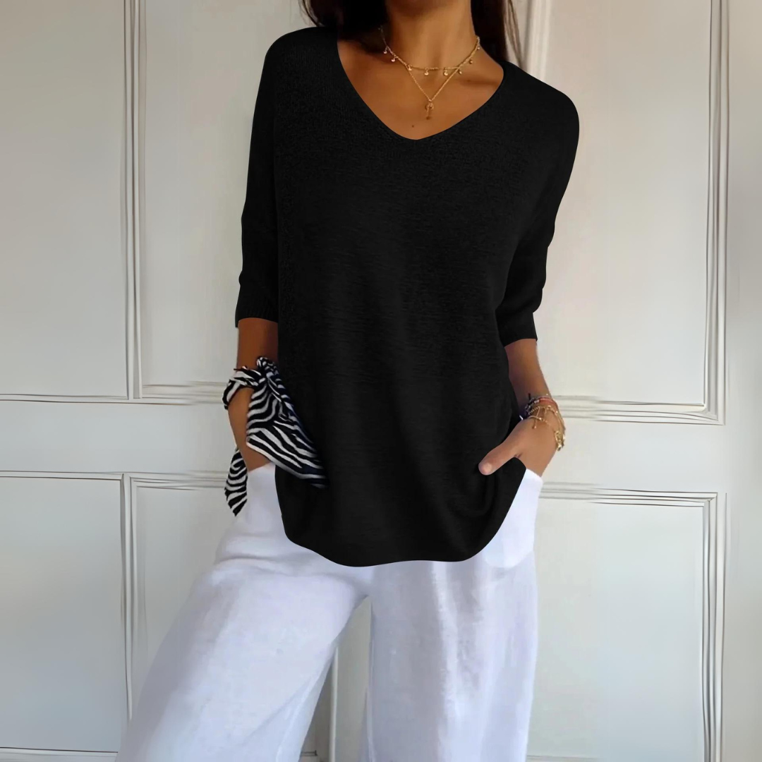 Levoire | Pull Décontracté Pour Femmes À Col En V Noir