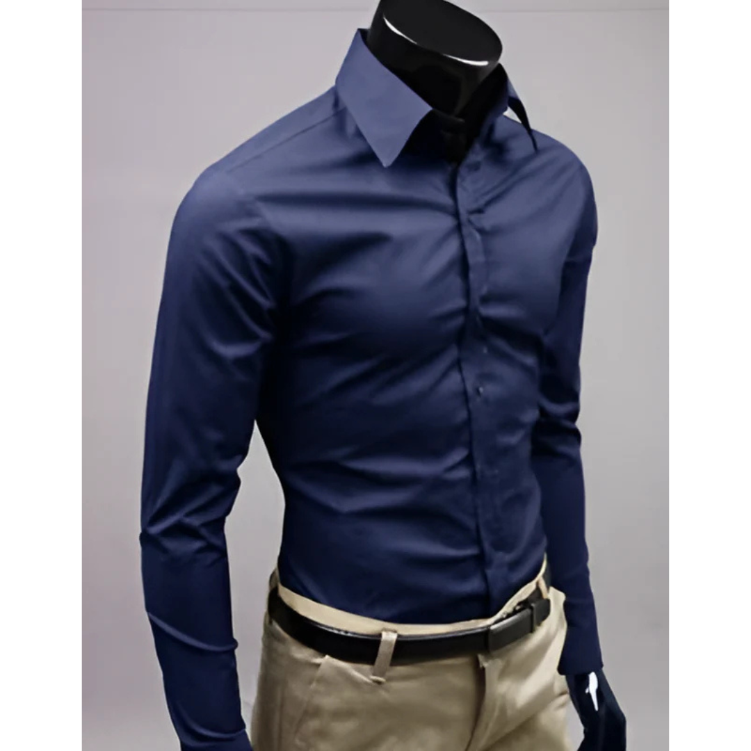 Levoire | Blouse à manches longues Slim Fit avec fermeture à boutons Bleu foncé