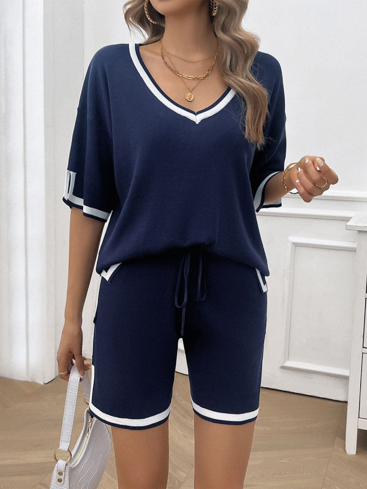 Levoire | Printemps Prêt Contraste V Décolleté Haut Et Short Court Ensemble