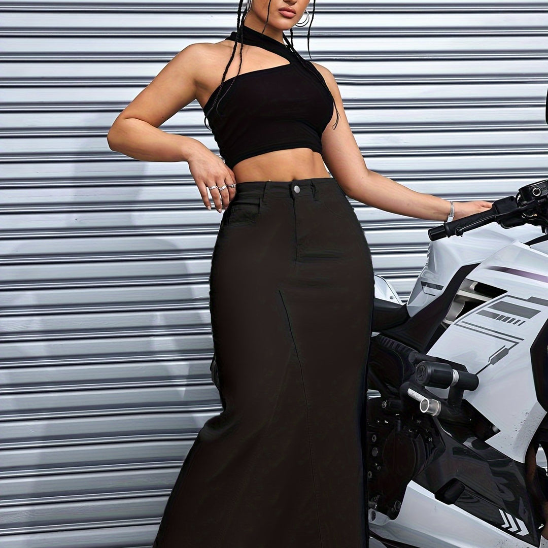 Levoire | Jupe Maxi En Denim Noir À Rayures
