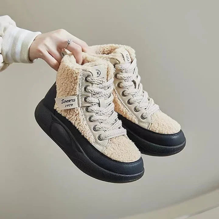 Levoire | Bottes Matelassées En Tissu Teddy Lisse Chaud Et Résistant Beige