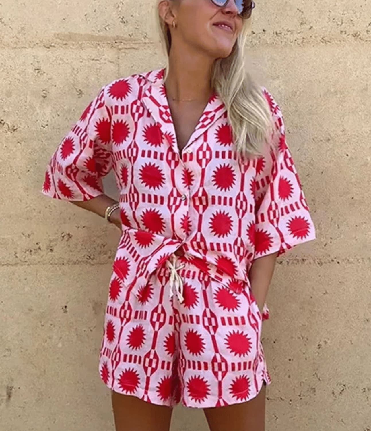 Levoire | Ensemble D'Été À Deux Pièces Rose Imprimé